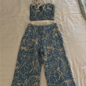 Zara Floral Blue Women's Pants & Jumpsuit Set